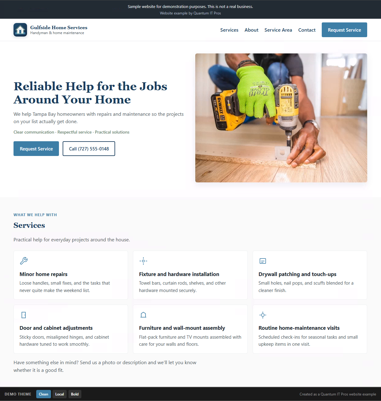 Desktop screenshot of the Gulfside Home Services demonstration website